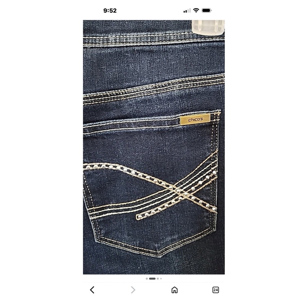 Chico's So Slimming Jeans 1.5 Bootcut Dark Wash Rhinestone Western 33x 31